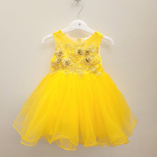 Yellow sunshine floral appliques dress