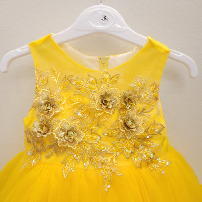 Yellow sunshine floral appliques dress
