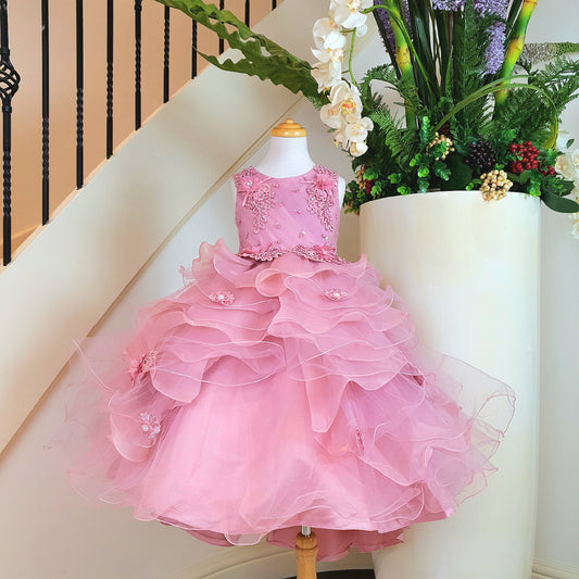 Ruffle high-low dusty pink dress