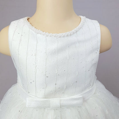 Speckled tulled layered white dress