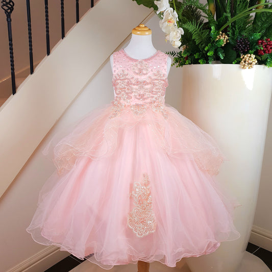 Elegant beaded bodice peach dress