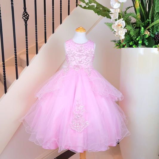 Elegant beaded bodice pink dress