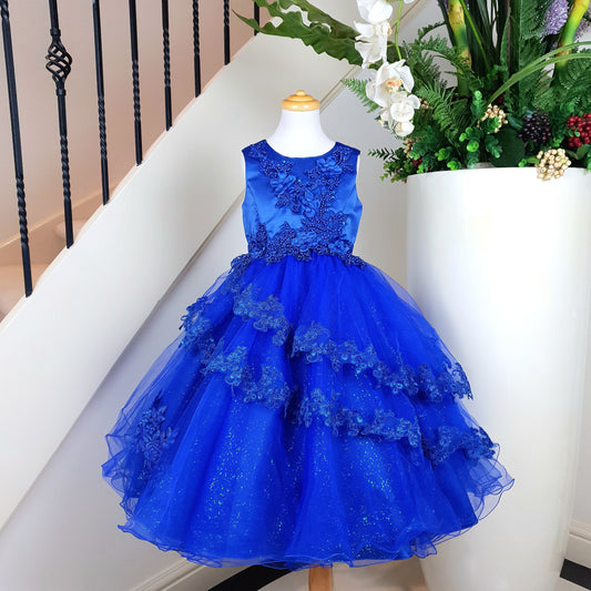 Royal blue florals and beads dress