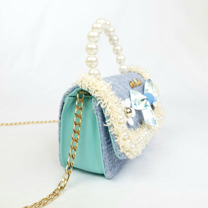 Blue summer tweed pearl bag