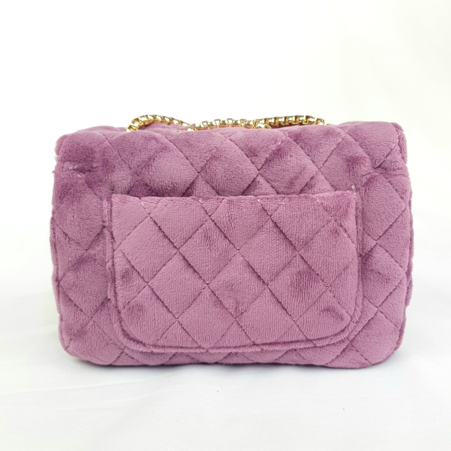 Purple fur quilted embellishments handbag