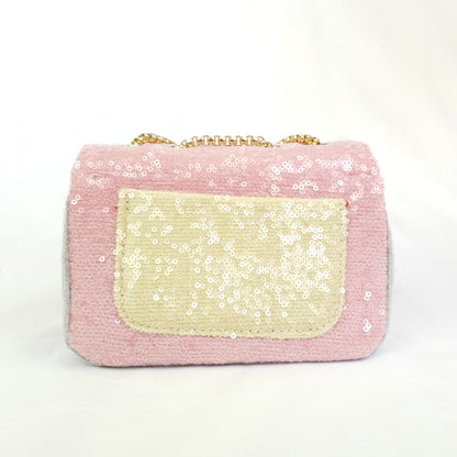 Pink, tan and grey sequined with embellishments handbag