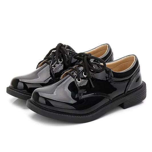 Patent lace-up round toe shoes