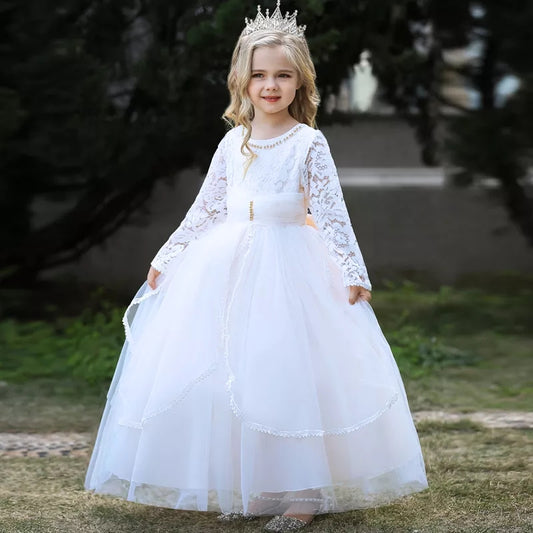 Lace long sleeve white dress