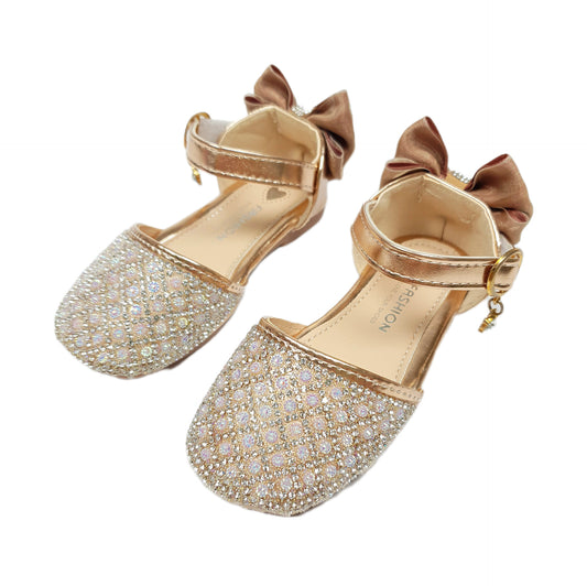 Sparkly rhinestone covered gold shoes