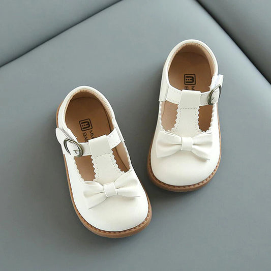 Beige bow mary janes