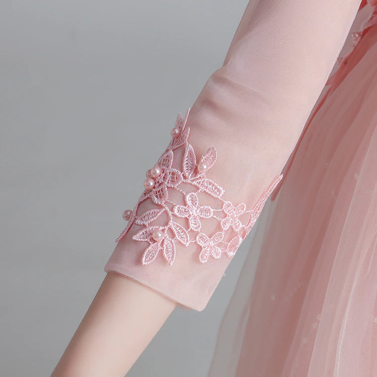 Sheer sleeve and beaded detail dress