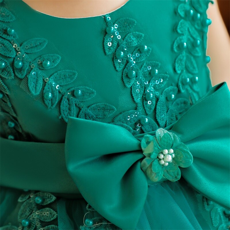 Layered tulle dress in emerald green