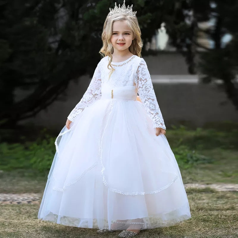 Classic Style Dotted Tulle Custom Sizing Miranda Ivory and White Spani –  Sparkly Gowns